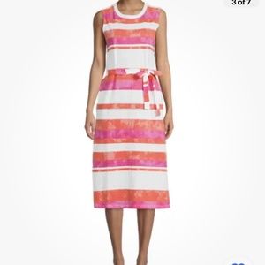 Time and Tru Women’s White Orange Mango Stripe Belted Mini Dress Size Large NEW
